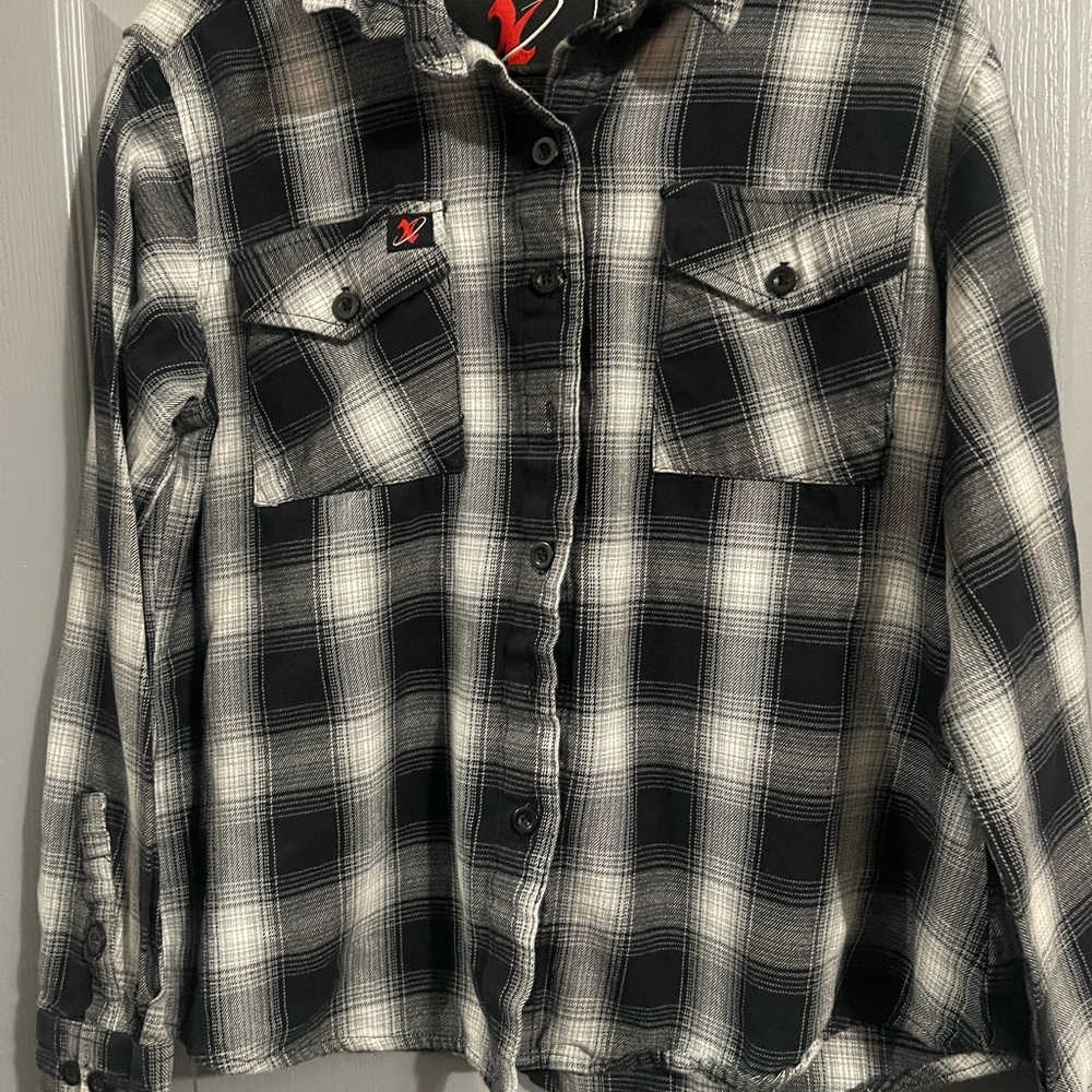 Milwaukee leather Black and White Plaid women  Shirt xl